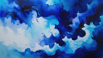 Obraz premium Deep Sapphire Watercolor Painting in Rich Blue Hues Representing Wisdom, Loyalty, and Calmness