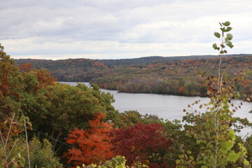 Autumn landscape with trees and lake near Interstate State Park in Taylors Falls, Minnesota. 
