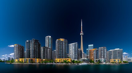 Obraz premium Toronto skyline, waterfront view, summer day, urban cityscape, tourism