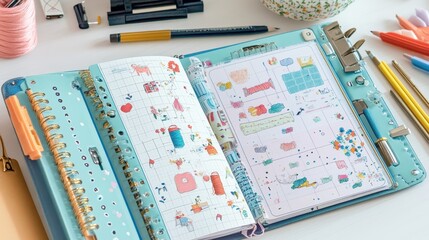 Artistic Notebook Displays Colorful Yarn Sketches and Designs