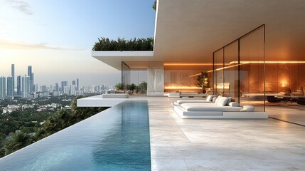 Fototapeta premium Luxury Miami Penthouse with Infinity Pool and City Skyline Views