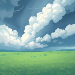 Obraz premium green field and blue sky