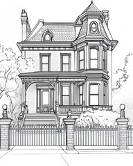 Fototapeta premium Architectural Sketch of a Victorian Style House