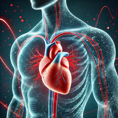 Red heart with a wave line drawing,  Ideal for conveying warmth and support.
