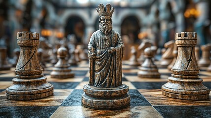 Chess match strategy historical castle game art dimly lit environment close-up view royal tactics