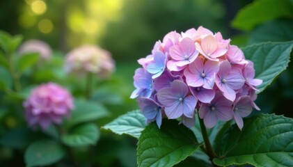 Hydrangea blooms in a serene, natural environment, garden, bloom