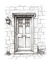 Old Wooden Door Set in Stone Brick Wall