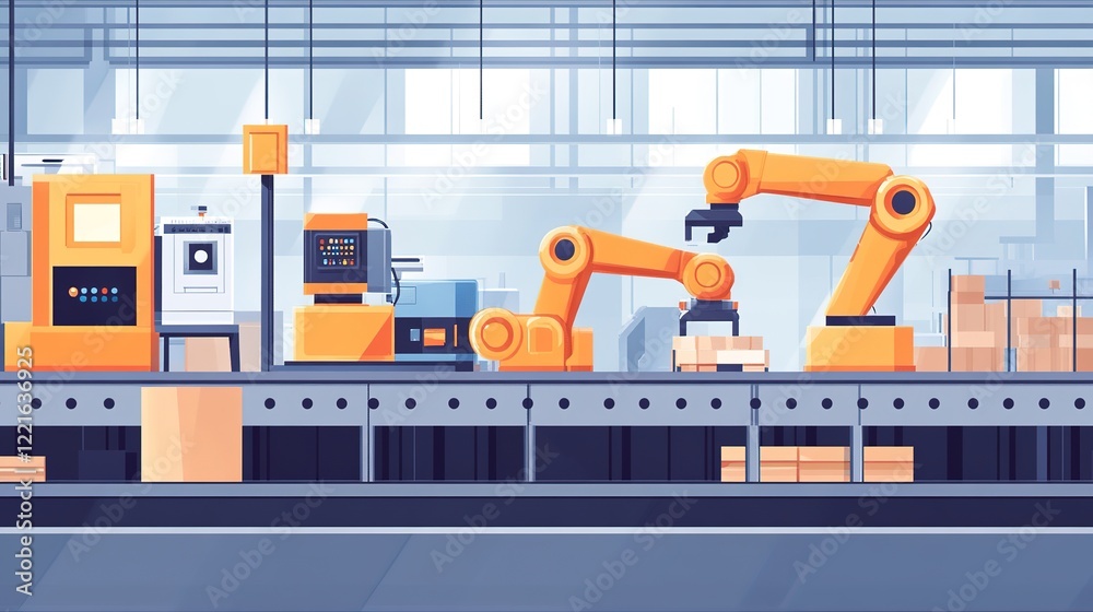 Poster a smart production line where advanced robotics assemble products efficiently.