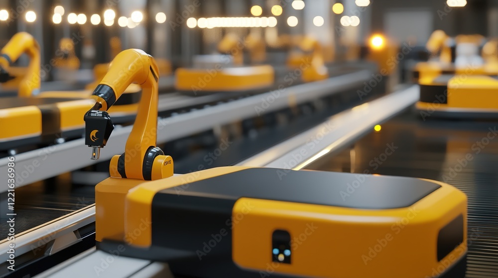 Poster a smart production line where advanced robotics assemble products efficiently.