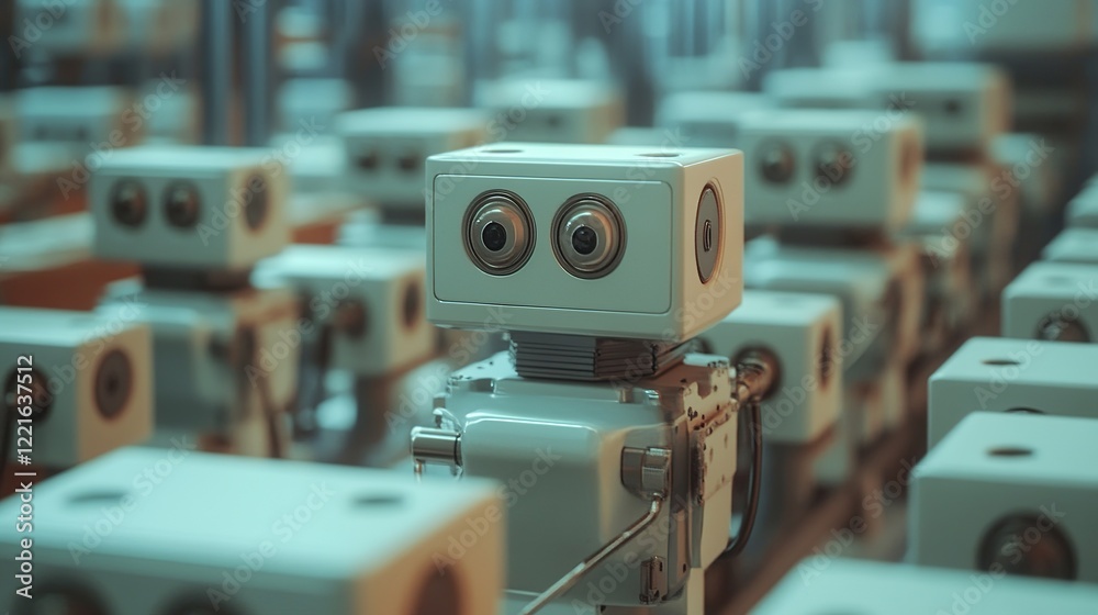 Poster ai-driven machines adjusting production speeds based on real-time demand.