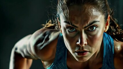 Determined Athlete: A Close-Up Portrait of a Powerful Female Sprinter Ready to Race