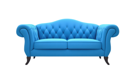 Blue classic modern sofa on transparent background