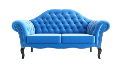 Blue classic modern sofa on transparent background