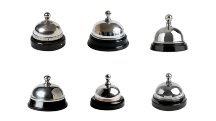 Set Silver And Black Service Bells Displayed Isolated on Transparent Background