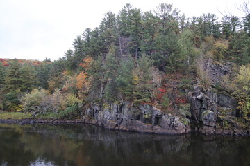 Autumn landscape with trees and lake near Interstate State Park in Taylors Falls, Minnesota. 