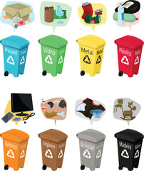 Color-Coded Recycling Bins with Labels in Portuguese