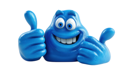 Blue happy emoji emoticon , showing thumb up, like gesture on transparent background