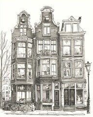 Fototapeta premium Amsterdam Canal Houses Architectural Sketch