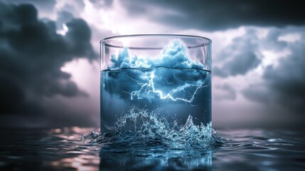 Stormy skies confined within a glass of water dramatic depiction of weather elements