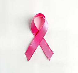 Pink ribbon symbol breast cancer awareness campaign isolated white background. Ribbon signifies hope for healing. Breast cancer awareness month. Ribbon design promotes awareness, support for battling