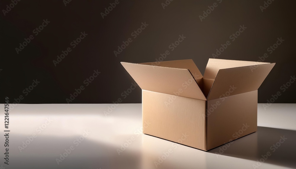 Aufkleber Softly Lit Cardboard Box Resting on Clean Surface Inviting Possibilities for Creativity
