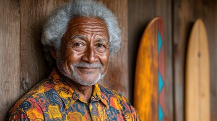Fototapeta premium Portrait of a Hawaiian Elder, a Legacy of Surfing