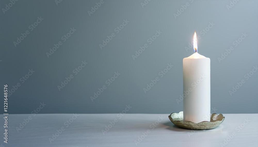 Aufkleber Soft Glow of a Lit White Candle on a Serene Table Setting in a Calm Atmosphere