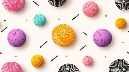 Fototapeta premium Layered abstract doodle shapes in neon and pastel tones, a whimsical and modern seamless pattern for commercial and artistic projects