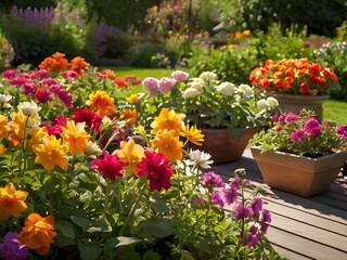 Colorful Floral Arrangement in a Vibrant Outdoor Garden Setting