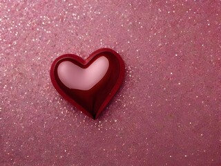 Shiny Red Heart on Glittery Pink Background for Romantic Themes