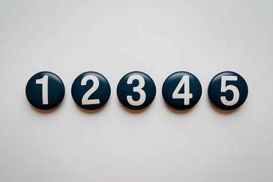 Five darkblue circular badges arranged in a row, each displaying a white number 1 to 5 in sequence. Simple, clean background.
