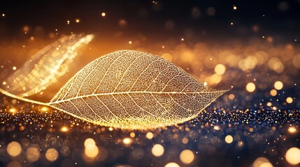 A close-up canvas design with fine golden leaves glowing against a dark black and metallic gold backdrop, perfect for stylish home interiors