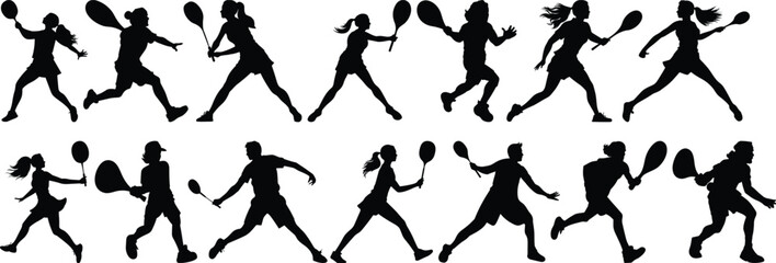 Tennis silhouettes set, sport pack of vector silhouette design, isolated background
