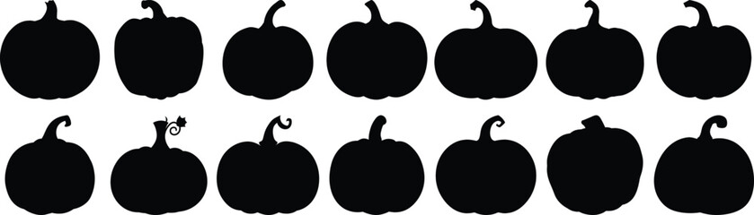 Pumpkin silhouettes set, vegetable pack of vector silhouette design, isolated background
