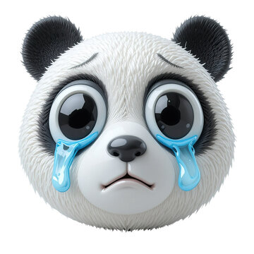 Adorable Panda Face Weeping Blue Tears Of Sadness Isolated on Transparent Background