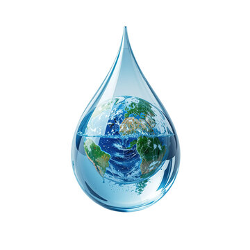 A water droplet encasing a miniature Earth globe Isolated on Transparent Background