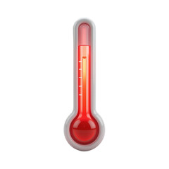 Red liquid filled thermometer shows high temperature Isolated on Transparent Background