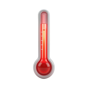 Red liquid filled thermometer shows high temperature Isolated on Transparent Background