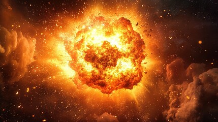 Obraz premium Catastrophic explosion event urban area digital illustration nighttime dramatic perspective visual impact