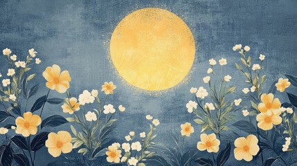 Yellow blooms under a glowing full moon