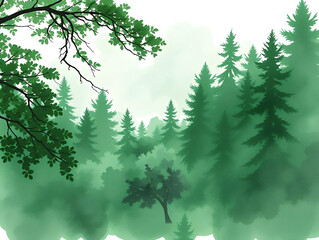 Fototapeta premium Misty Green Forest Landscape.