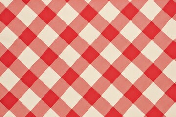 Red and White Gingham Linen Fabric Background with Summer Picnic Checkered Pattern