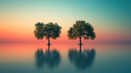 Obraz premium Regrowth of new trees in a serene sunset setting