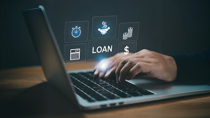 Financial Technology (Fintech) Concept – Mobile Loan and Digital Banking.  Quick Loans and Money Lending Online ,fintech banking, mobile lending ,digital cash  ,cutting-edge fintech ,secure banking.