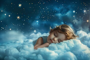 A small child is sleeping on a cloud