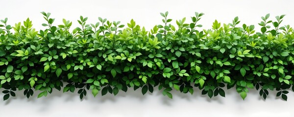 Obraz premium Dense green bush against white background. Foliage fills image. Vivid green leaves create natural pattern. Isolated plant. Ideal for nature themes. Use as backdrop for eco designs floral prints.