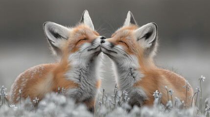 Fototapeta premium The tenderness of little foxes.