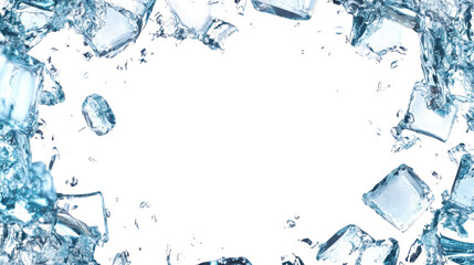 Ice cubes border on transparent background