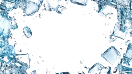Ice cubes border on transparent background