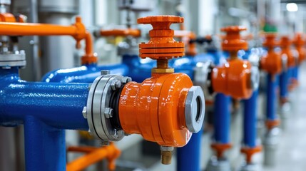 Industrial pipes and valves in a facility, showcasing fluid control systems.